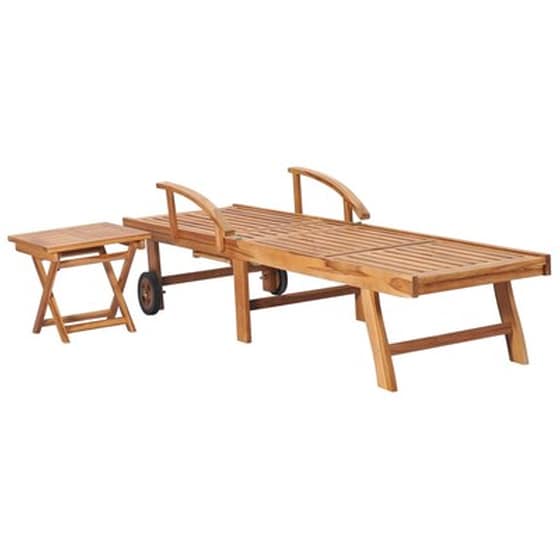 Σετ Ξαπλώστρες VidaXL με Τραπέζι  από  Μασίφ Ξύλο Teak 2Τμχ - Καφέ image 4