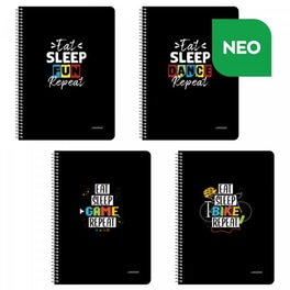 Τετράδιο Σπιράλ με Wirelock Α4 3 Θεμάτων Eat Sleep Repeat (1 Τεμάχιο)