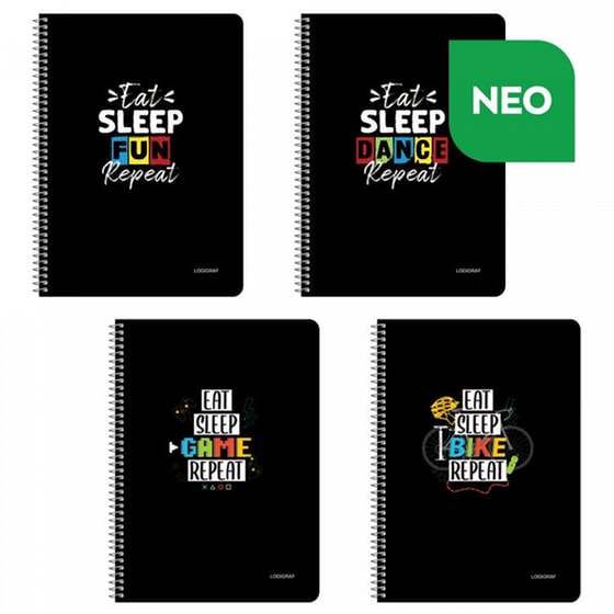 Τετράδιο Σπιράλ με Wirelock Α4 3 Θεμάτων Eat Sleep Repeat (1 Τεμάχιο) image 0