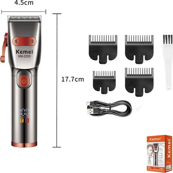 KEMEI KM-2253 Κουρευτική Μηχανή Επαναφορτιζόμενη Γκρι image 2