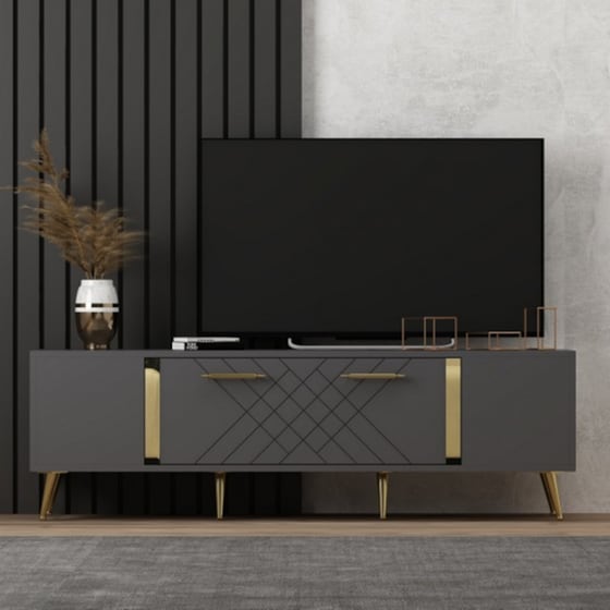 Έπιπλο Τηλεόρασης 24Mall Dita από Μοριοσανίδα 150x35x48.2 cm -  Ανθρακί/Χρυσό image 1