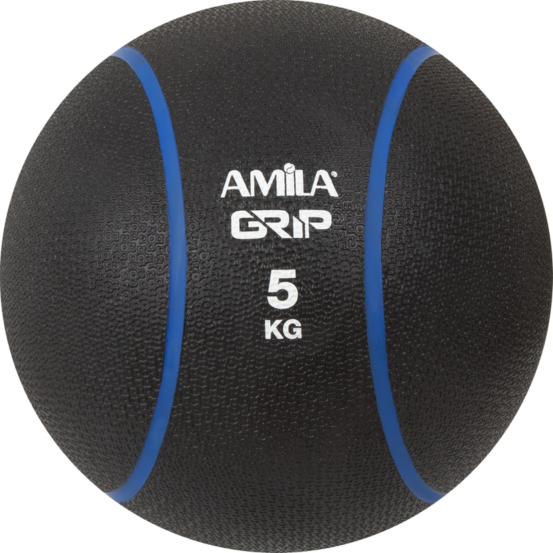 Μπάλα Medicine Grip Amila 5 kg 23 cm από Λάστιχο - Μαύρη/Γκρι