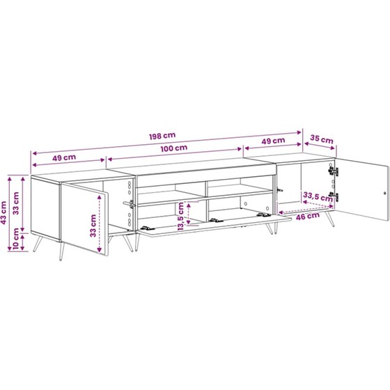 Έπιπλο Τηλεόρασης VidaXL BREDA με LED 3 τμχ 198 x 35 x 43 cm - Καπνιστή Δρυς image 6