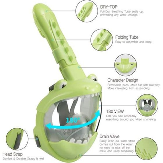 Παιδική Μάσκα Θαλάσσης Thenice Kf-2 Κροκοδειλάκι Full Face Snorkel Mask XS/S - Λαχανί image 3