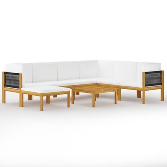 Vidaxl Σαλόνι Κήπου 8 Τεμαχίων Κρεμ Μασίφ Ξύλο Ακακίας Με Μαξιλάρια image 2