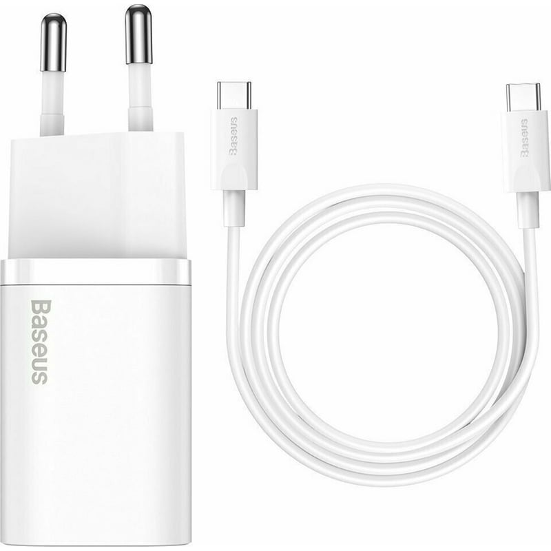 Καλώδιο δεδομένων Baseus Super Si Quick Charger Usb-C 25W with cable Usb-C 1m - White