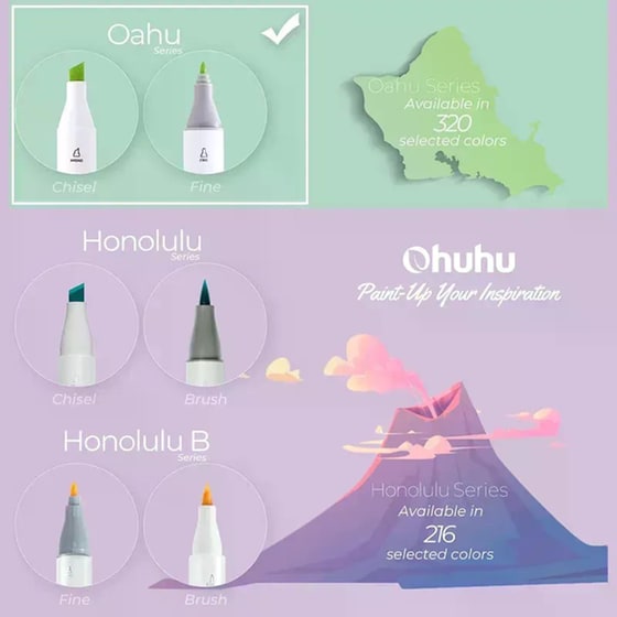 Μαρκαδόροι Σχεδίου Ohuhu Oahu&nbsp;Διπλή&nbsp;Μύτη&nbsp;Fine & Chisel&nbsp;(40 Τεμάχια) image 4
