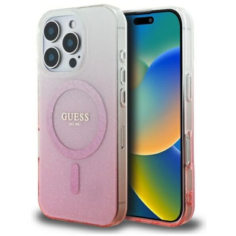 Θήκη Apple Iphone 16 Pro - Guess Glitter Gradient with Magsafe - Ροζ