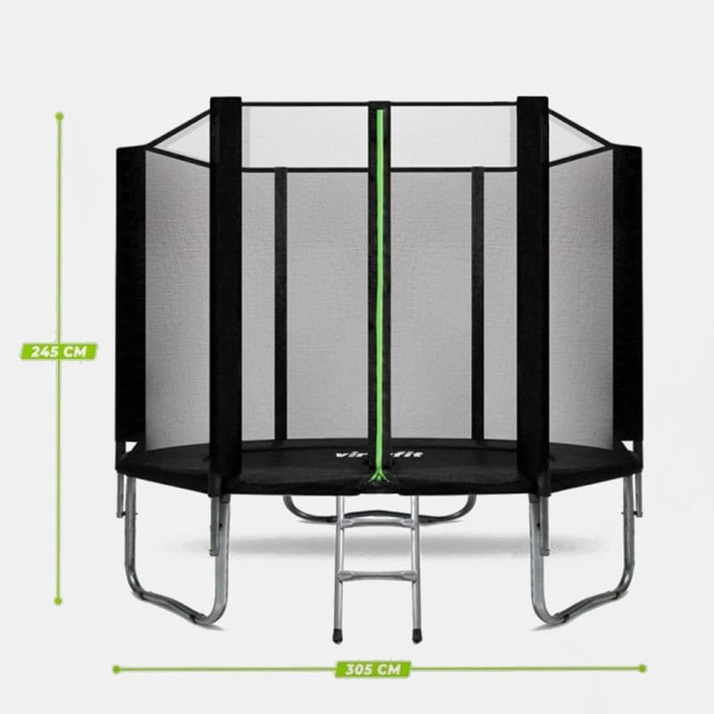 VIRTUFIT VIRTUFIT Τραμπολίνο με Δίχτυ Σκάλα 305 x 305 x 245 cm Μαύρο