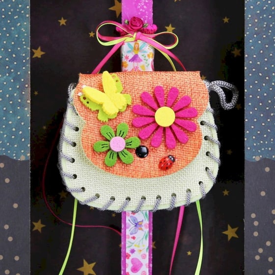 Λαμπάδα Synchronia Τσαντάκι Λουλούδια Φούξια image 2