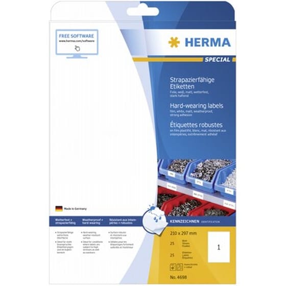 Herma Hardwearing Labels 210x297 25 Sheets Din A4 25 Pcs. 4698 image 0
