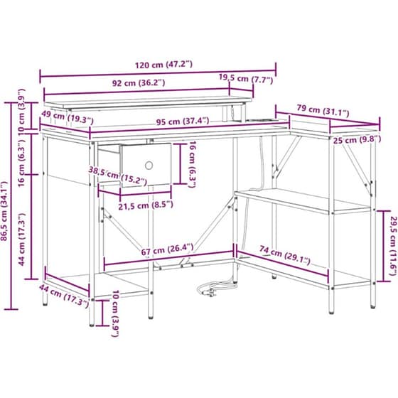 Γραφείο VidaXL από Επεξεργασμένο Ξύλο 120x79x86,5 cm - Καπνιστή Δρυς image 13