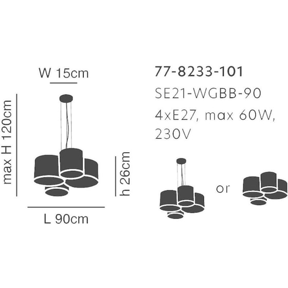 Φωτιστικό Οροφής Πολύφωτο Homelighting Cozy 77-8233 Υφασμάτινο - Λευκό/Γκρι/Μαύρο image 1