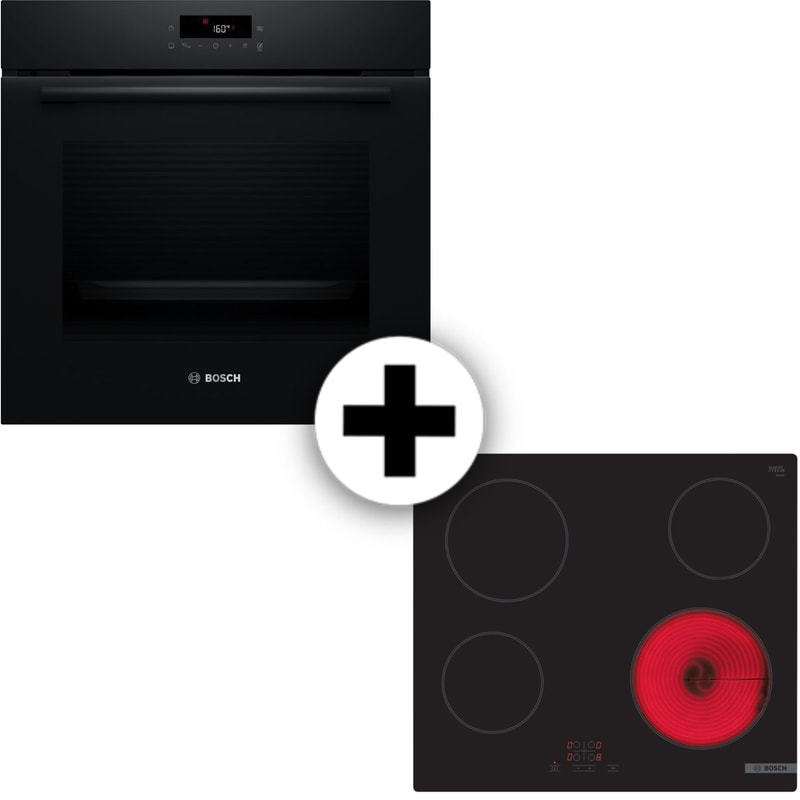 BOSCH PKE61RBA2E HBA572BB4 71 Lt Μαύρο Εντοιχιζόμενος Σετ Φούρνος και Εστία