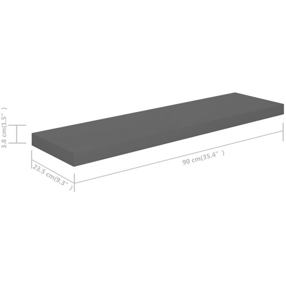 Ράφι Τοίχου VidaXL από MDF 90x23.5x3.8 cm - Γκρι/Γυαλιστερό image 6