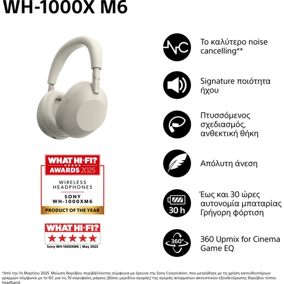 Sony WH-1000XM6 Ασύρματα Ακουστικά Noise Cancelling Headphones - Ασημί image 8