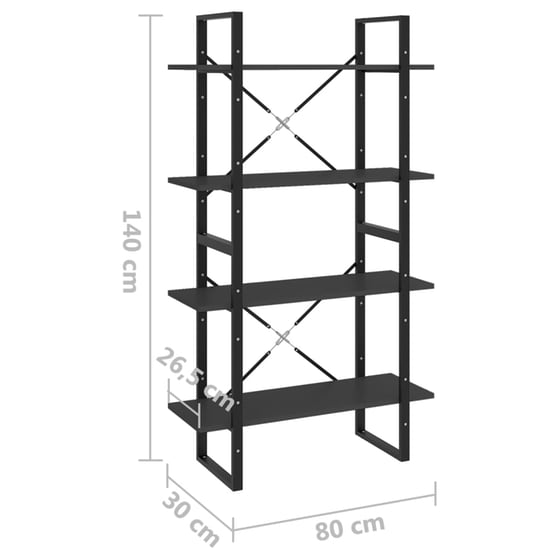 Βιβλιοθήκη VidaXL από Μέταλλο 80x30x140 cm - Μαύρο image 7
