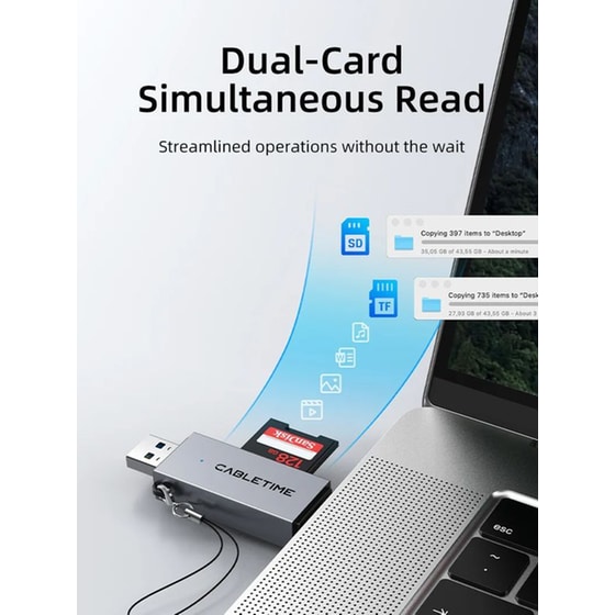 Cabletime Card Reader Ct-acsd3-ag, Sd/micro Sd, Usb/usb-c, 5gbps, Γκρι image 9