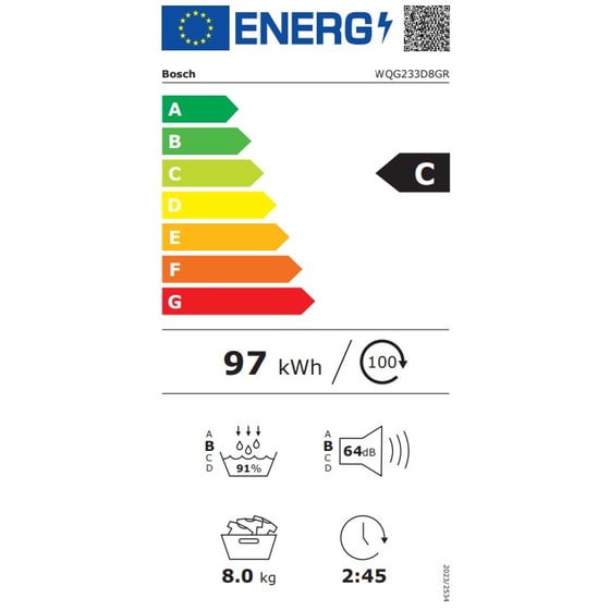 BOSCH WQG233D8GR 8 kg με Αντλία Θερμότητας Λευκό Στεγνωτήριο Ρούχων image 1