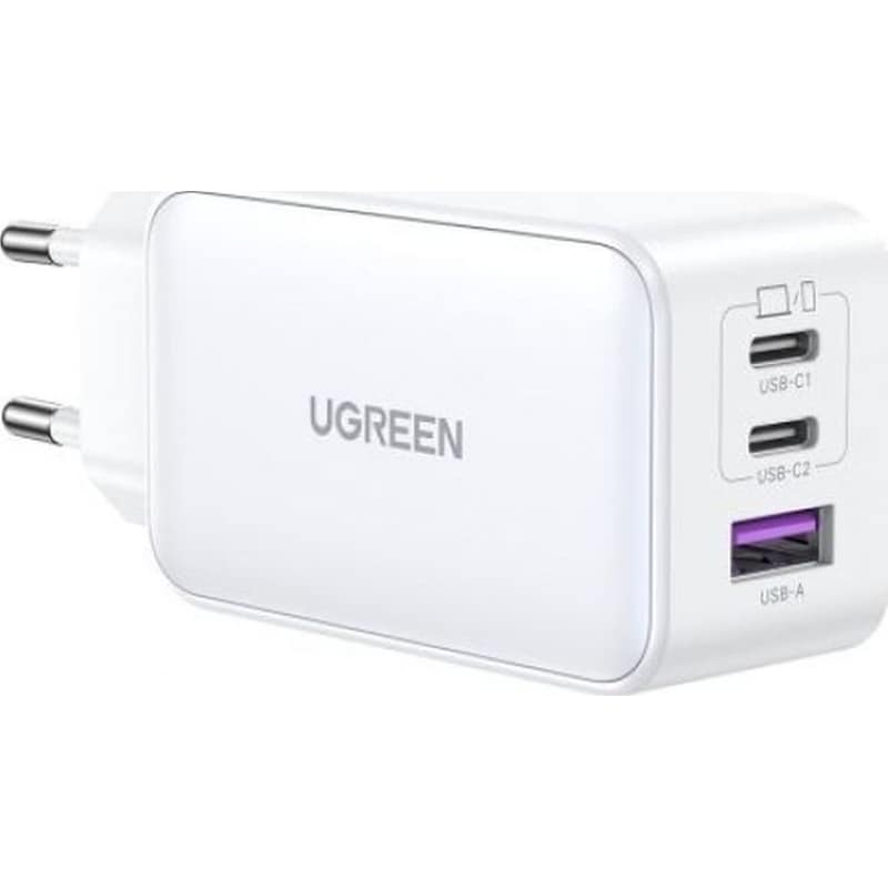Φορτιστής Gan Ugreen Cd244 65W PD x2 + QC4.0 - Λευκό