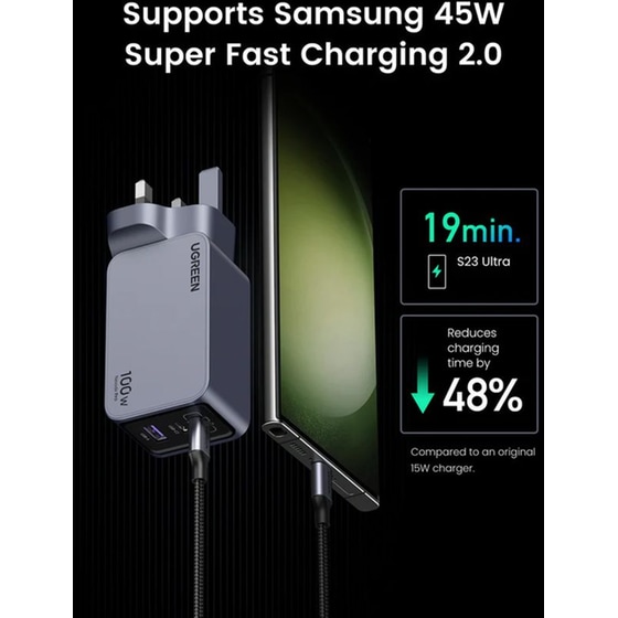 Φορτιστής Πρίζας Ugreen Nexode Pro X656  με USB-A/2x USB-C 100W - Grey (UK) image 4