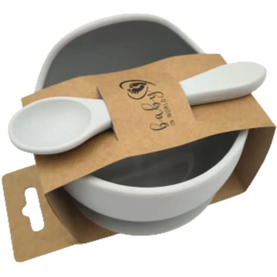 Baby In World Μπολ Σιλικόνης Με Κουταλάκι - Γκρι image 2