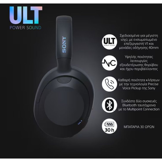 Sony ULT WEAR Ασύρματα Ακουστικά Κεφαλής Μαύρα BT ULT POWER SOUND & Noise Cancelling image 1