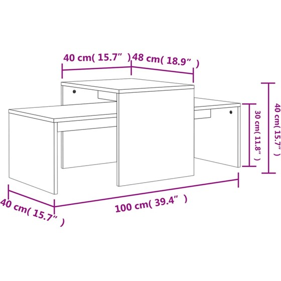 Σετ Τραπεζάκια Σαλονιού VidaXL από Μοριοσανίδα 100x48x40 cm - Γκρι image 6