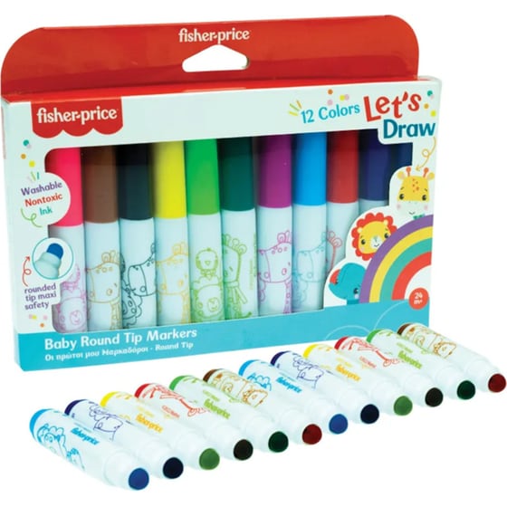 Μαρκαδόροι Ζωγραφικής Fisher Price Round-Tip Let's Draw (12 Τεμάχια) image 0