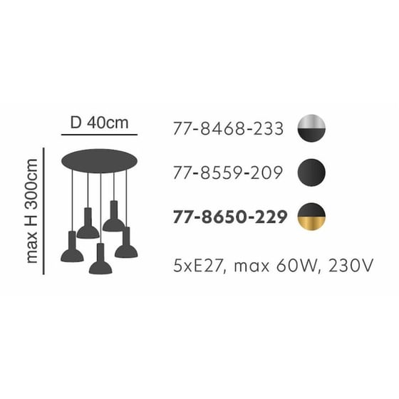 Φωτιστικό Οροφής Πολύφωτο Homelighting 77-8650 Μεταλλικό - Μαύρο/Χρυσό image 1