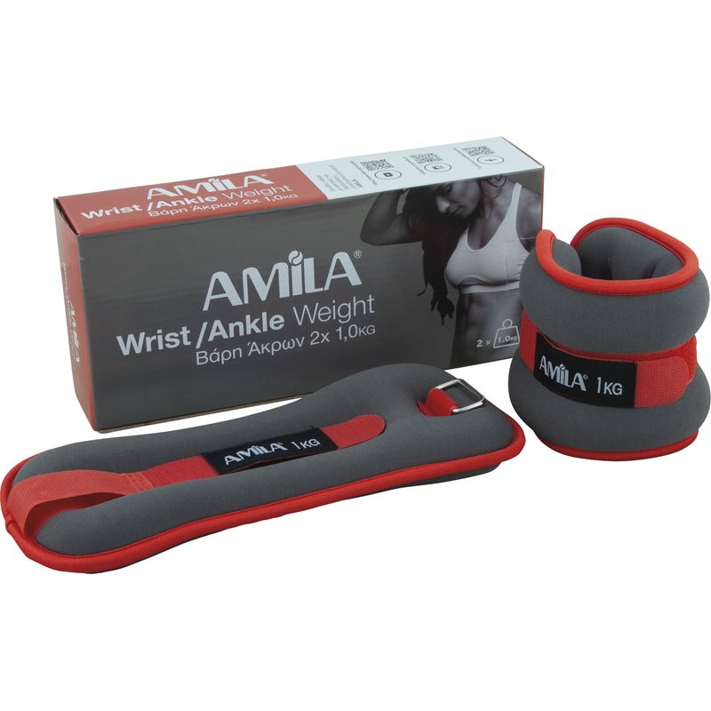 AMILA Βαράκια Άκρων 2 x 1kg Σταθερού Βάρους Amila 94952 από Νεοπρένιο - Γκρι/Κόκκινο