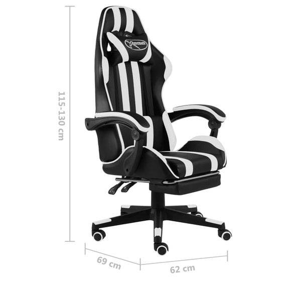 Gaming Καρέκλα VidaXL Racing με Υποπόδιο από Τεχνητό Δέρμα - Μαύρο/Λευκό image 5