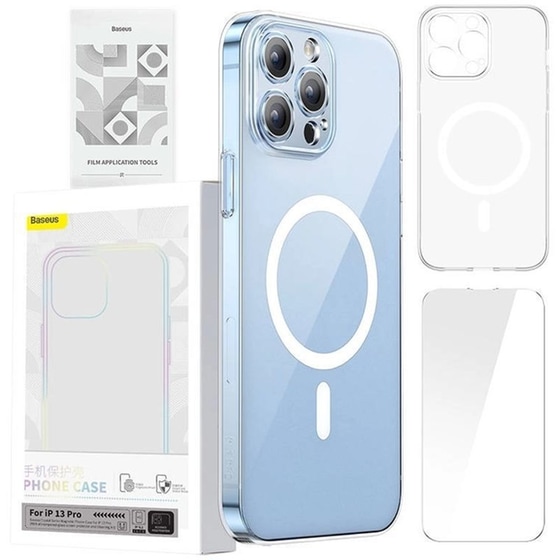 Θήκη + Προστασία Οθόνης / Καμερών Apple iPhone 13 Pro - Baseus Magnetic Crystal Clear Case - Διάφανο image 4