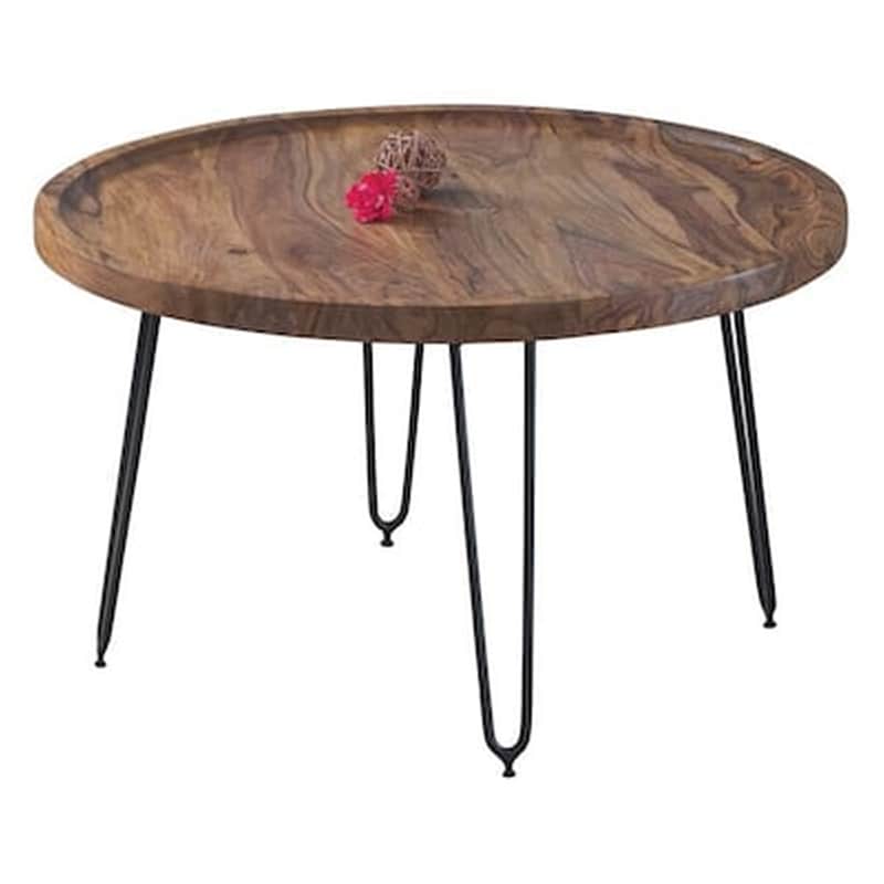 WOODWELL Τραπεζάκι Σαλονιού Woodwell Matri C59058 από Φυσικό Ξύλο Ακακία Φ76x45cm - Μαύρο