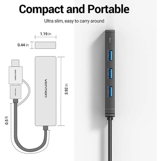 Vention Hub 4 Θυρών USB 3.0 με σύνδεση USB-C - Μαύρο image 1