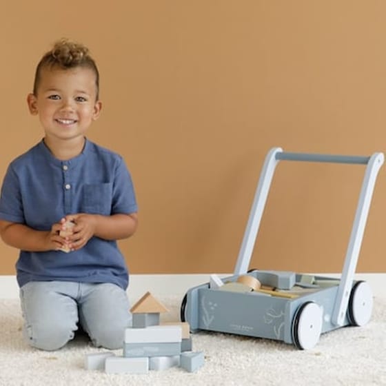 Little Dutch Ξύλινη Περπατούρα-καροτσάκι Με Τουβλάκια Μπλε image 0