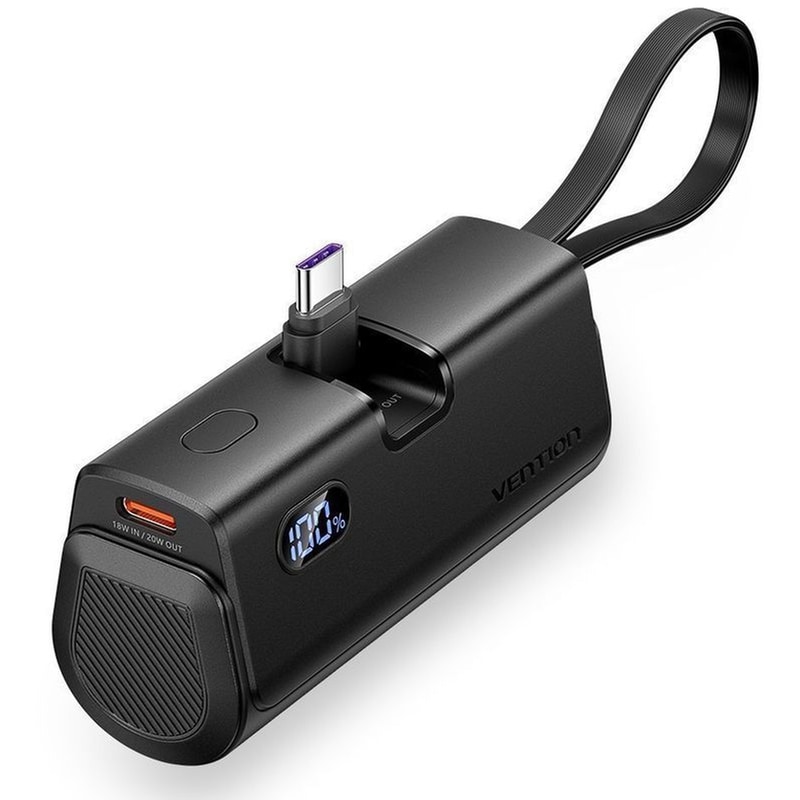 Powerbank Vention FHQB0 με ενσωματωμένο καλώδιο Lightning 4.800mAh 22.5W - Black