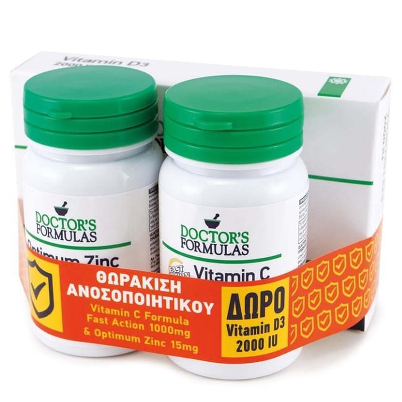 Doctors Formulas Vitamin C Fast Action 1000mg - 30 κάψουλες + Optimum Zinc - 30 κάψουλες και Δωρο Vitamin D3 2000IU - 60 κάψουλες
