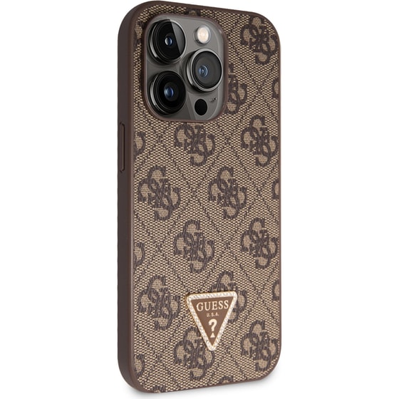 Θήκη Apple iPhone 14 Pro - Guess Triangle Metal Logo Strass Collection Crossbody Case - Καφέ image 7