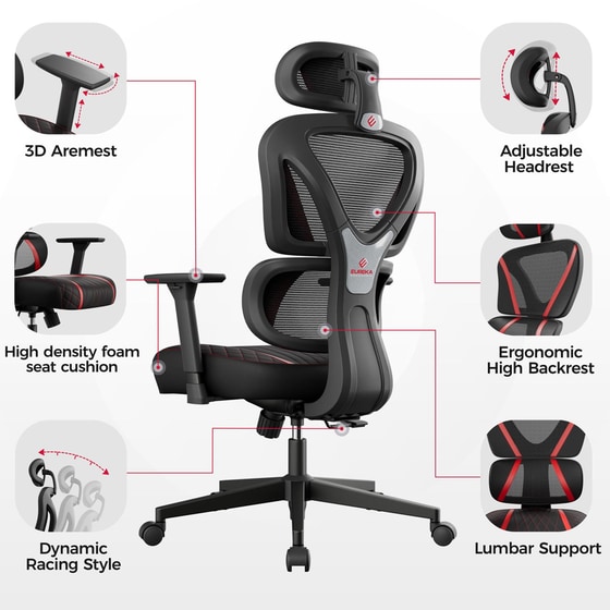 Καρέκλα Gaming Eureka Ergonomic Ergonomic Norn ERK-GC06-R από Τεχνητό Δέρμα - Μαύρη/Κόκκινη image 1