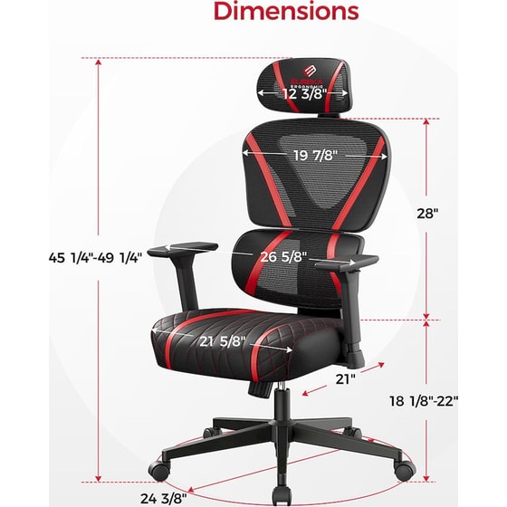 Σετ Eureka Ergonomic Καρέκλα ERK-GC06-R & Γραφείο Gaming ERK-GIP-P47B-V1 - Μαύρο/ Κόκκινο image 14