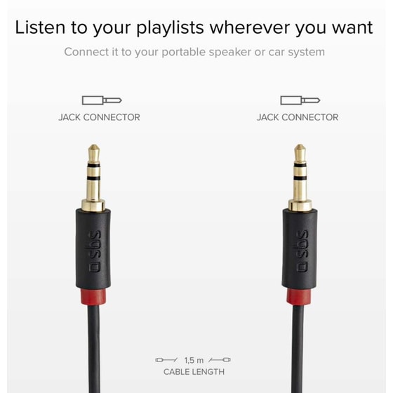 Καλώδιο Audio Stereo SBS Flat 1M  M/M 3.5mm Jack - Μαύρο image 2