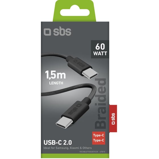 Καλώδιο δεδομένων SBS Braided USB-C σε USB-C 60W 1.5m - Black image 1