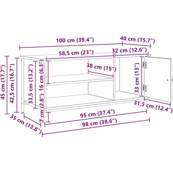 Έπιπλο Τηλεόρασης VidaXL 100 x 40 x 45 cm - Μαύρη Οξιά image 13