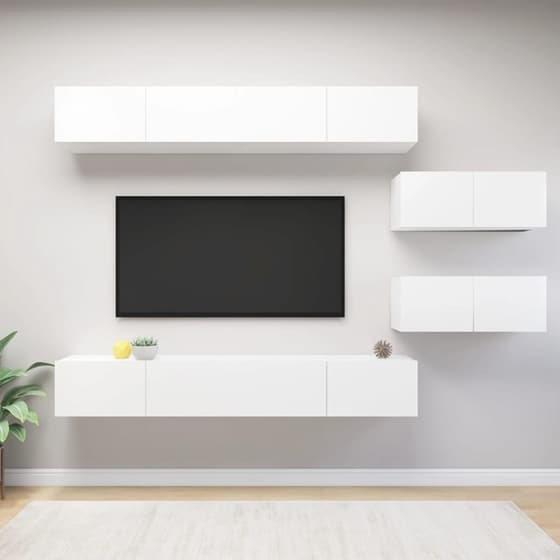 Έπιπλα Τηλεόρασης VidaXL Μοριοσανίδα 6 Τμχ 100x30x30cm - Λευκό image 2