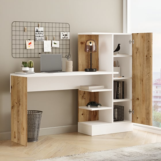 Γραφείο Βιβλιοθήκη 24Mall Libro από Μοριοσανίδα 40x120cm - Λευκό/Καφέ image 2