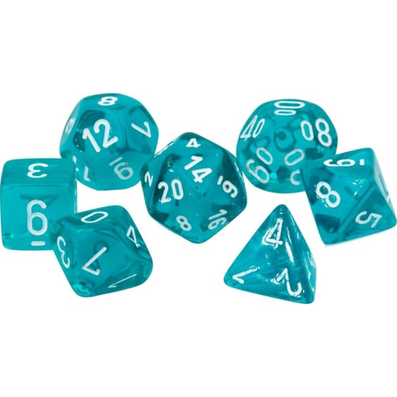 Σετ Ζάρια - 7 Dice Set Translucent Polyhedral Teal With White Chessex image 0