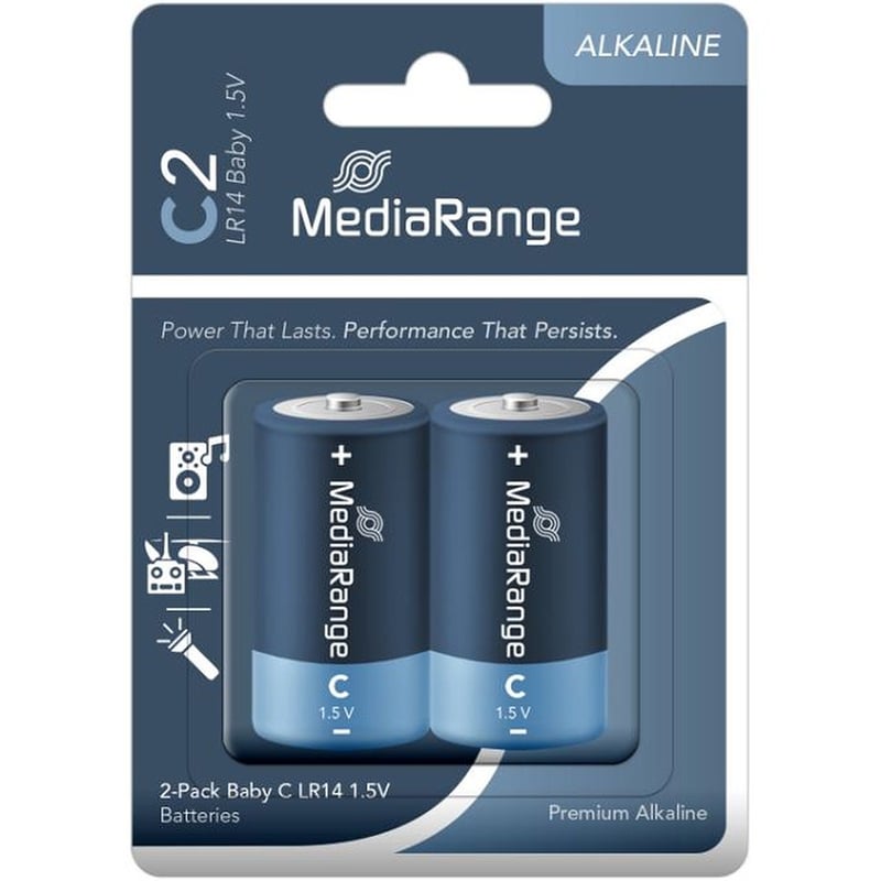 MediaRange Premium Alkaline Batteries Baby C|LR14|1.5V Pack 2 (MRBAT108)