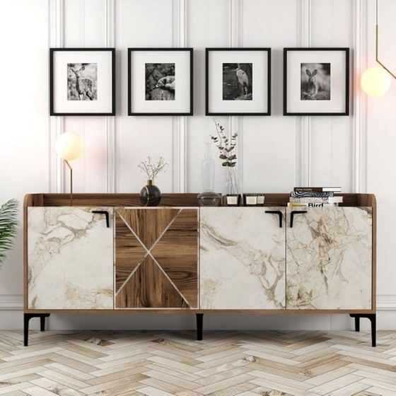 Μπουφές 24Mall Agora από Μοριοσανίδα/Μέταλλο 180x35x78 cm - Λευκός/Καρυδί image 1