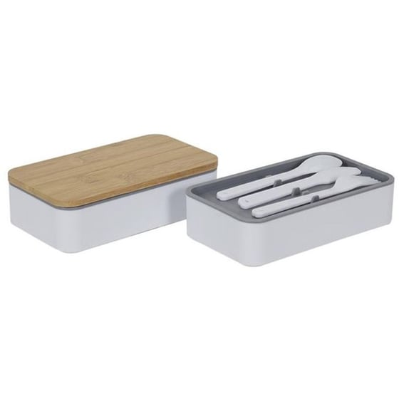Φαγητοδοχείο Lunch Box Cook Concept 2 Επιπέδων με Μαχαιροπίρουνα 18.5x10.5x9.7 cm  Ka4820 - Λευκό/Γκρι image 2
